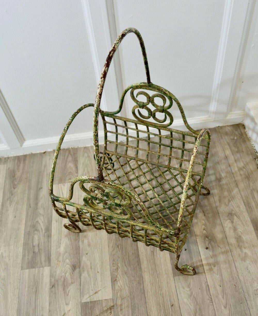 A 19th C French Wirework Log Carrier Basket photo for sale