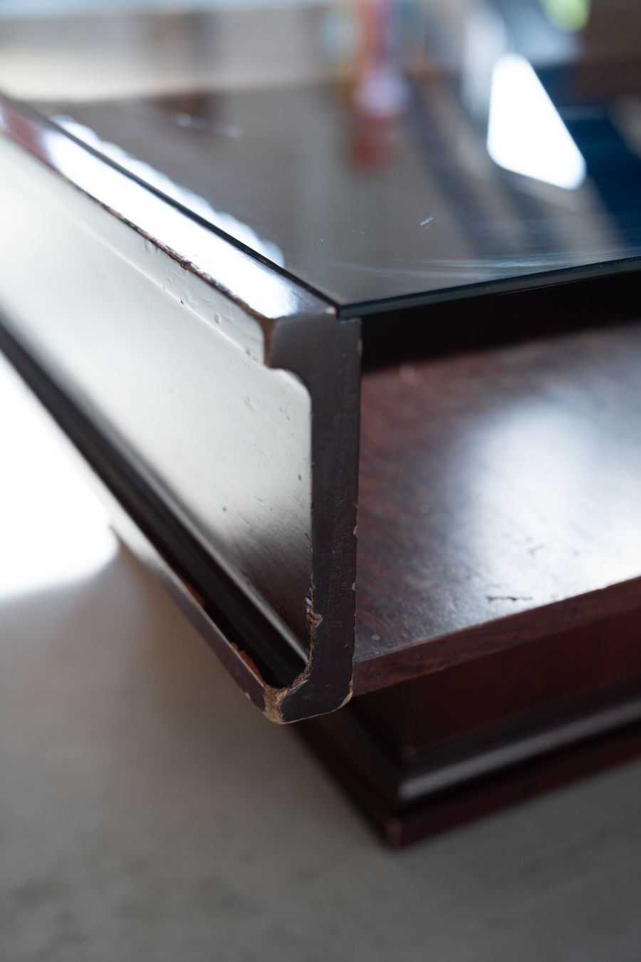 Vintage Mahogany Coffee Table With Glass Top – 1970s photo furniture