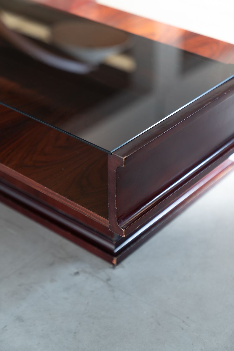 Vintage Mahogany Coffee Table With Glass Top – 1970s photo for sale