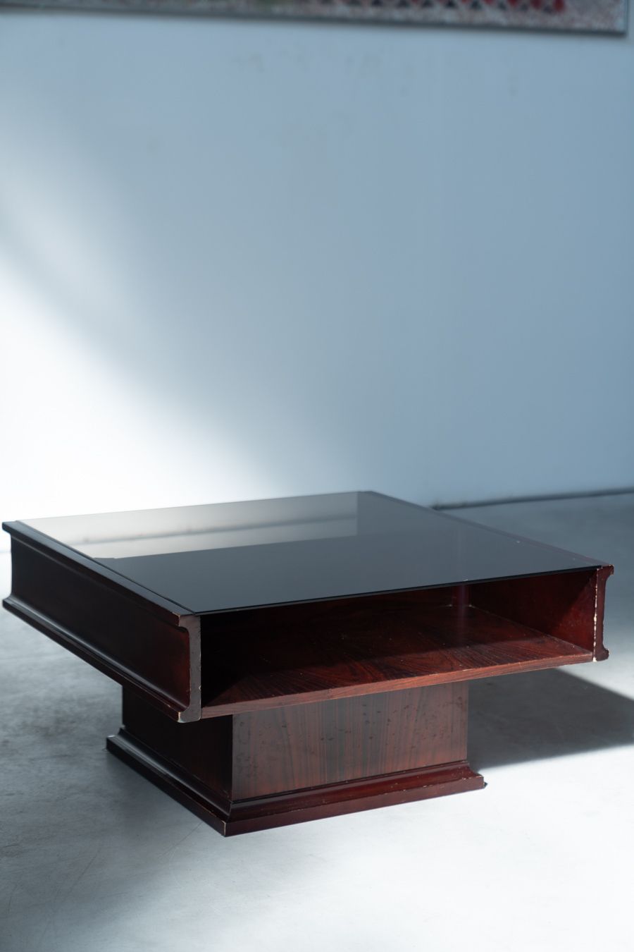 Vintage Mahogany Coffee Table With Glass Top – 1970s photo vintage