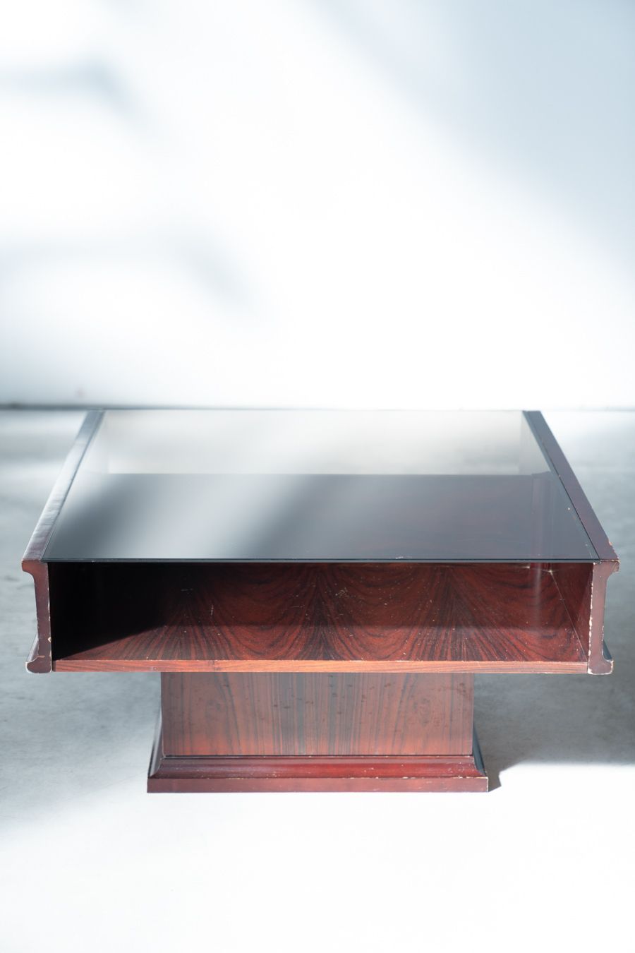 photo for sale Vintage Mahogany Coffee Table With Glass Top – 1970s