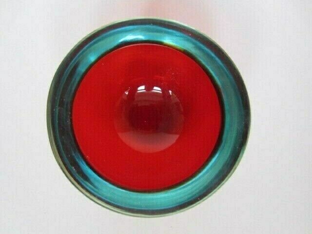 Round Red Turquoise Blue Sommerso Art Glass Geode Bowl Murano Barbini Seguso Era photo Home Decor