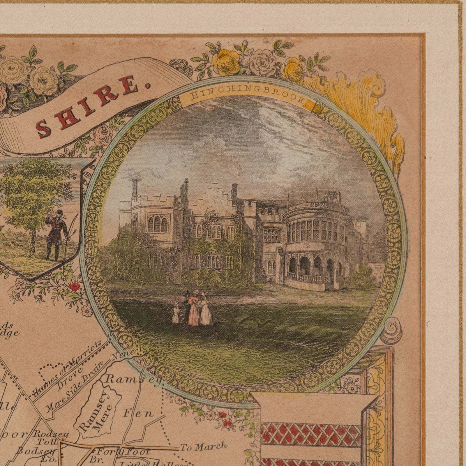 Antique Lithography Map, Huntingdonshire, English, Framed Cartography, Victorian photo buy