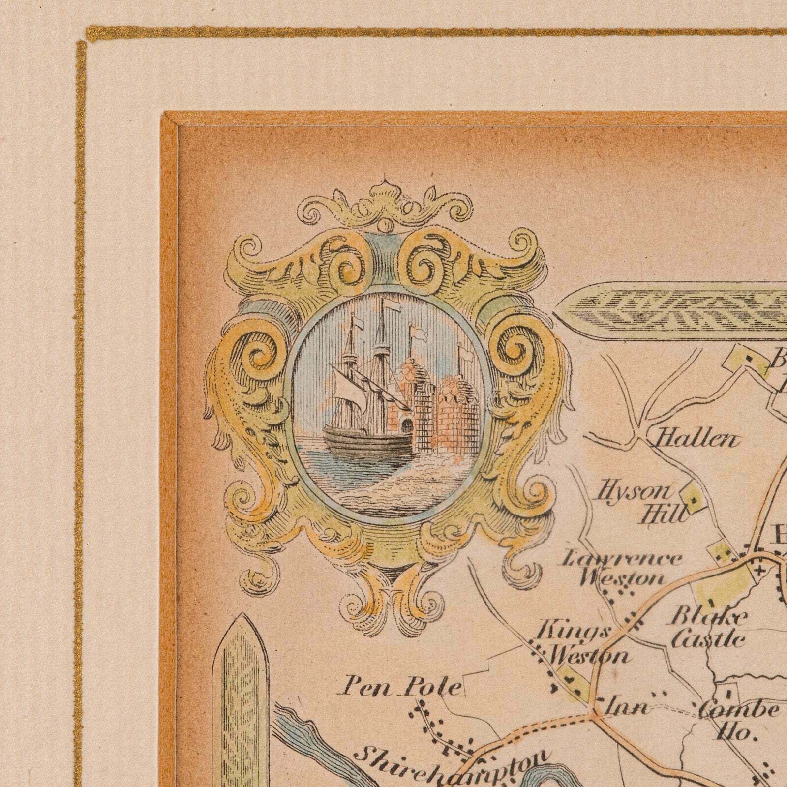 Antique Environs Of Bath & Bristol Map, English, Framed Cartography, Victorian photo 295.0