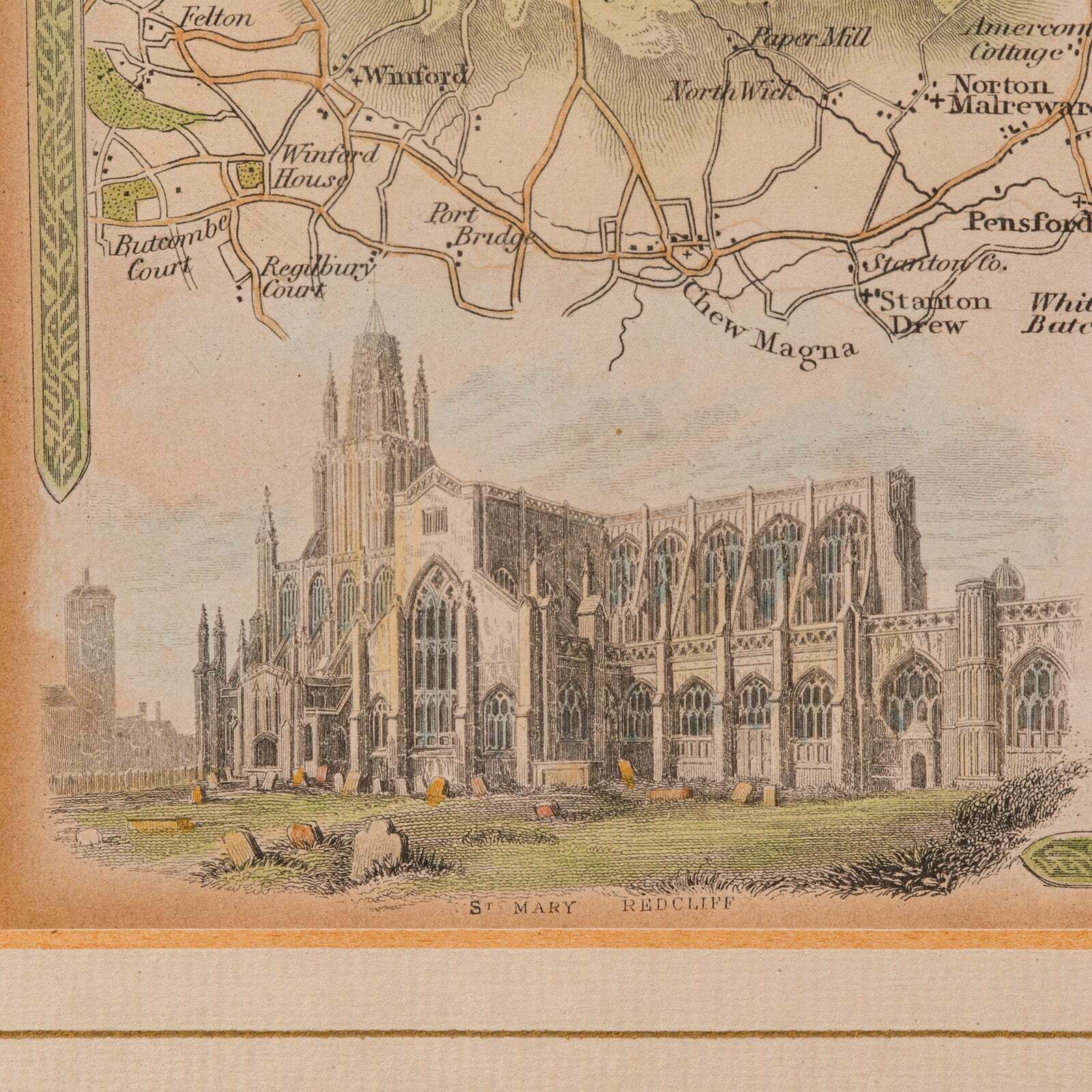 Antique Environs Of Bath & Bristol Map, English, Framed Cartography, Victorian photo buy