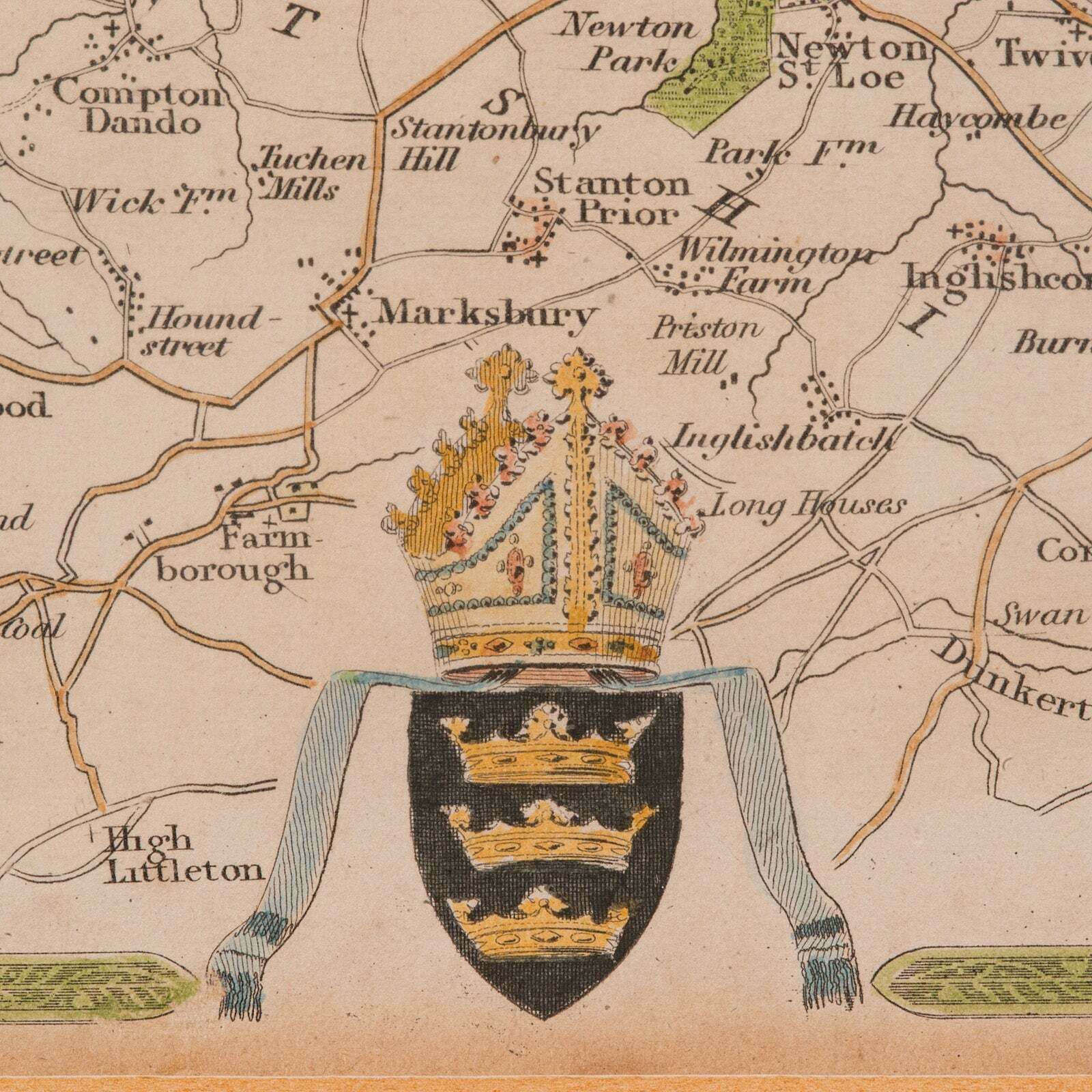 Antique Environs Of Bath & Bristol Map, English, Framed Cartography, Victorian photo vintage