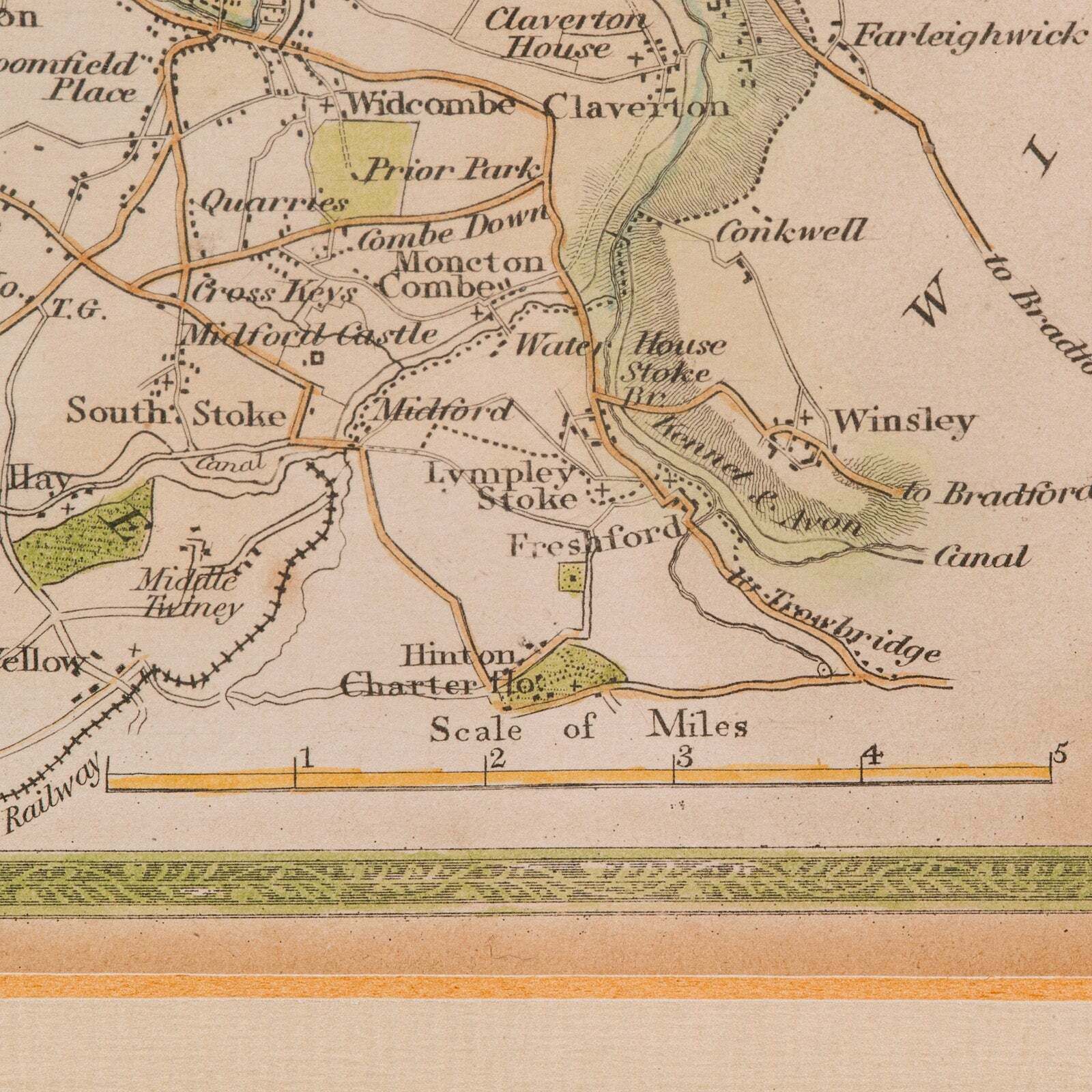 photo furniture Antique Environs Of Bath & Bristol Map, English, Framed Cartography, Victorian