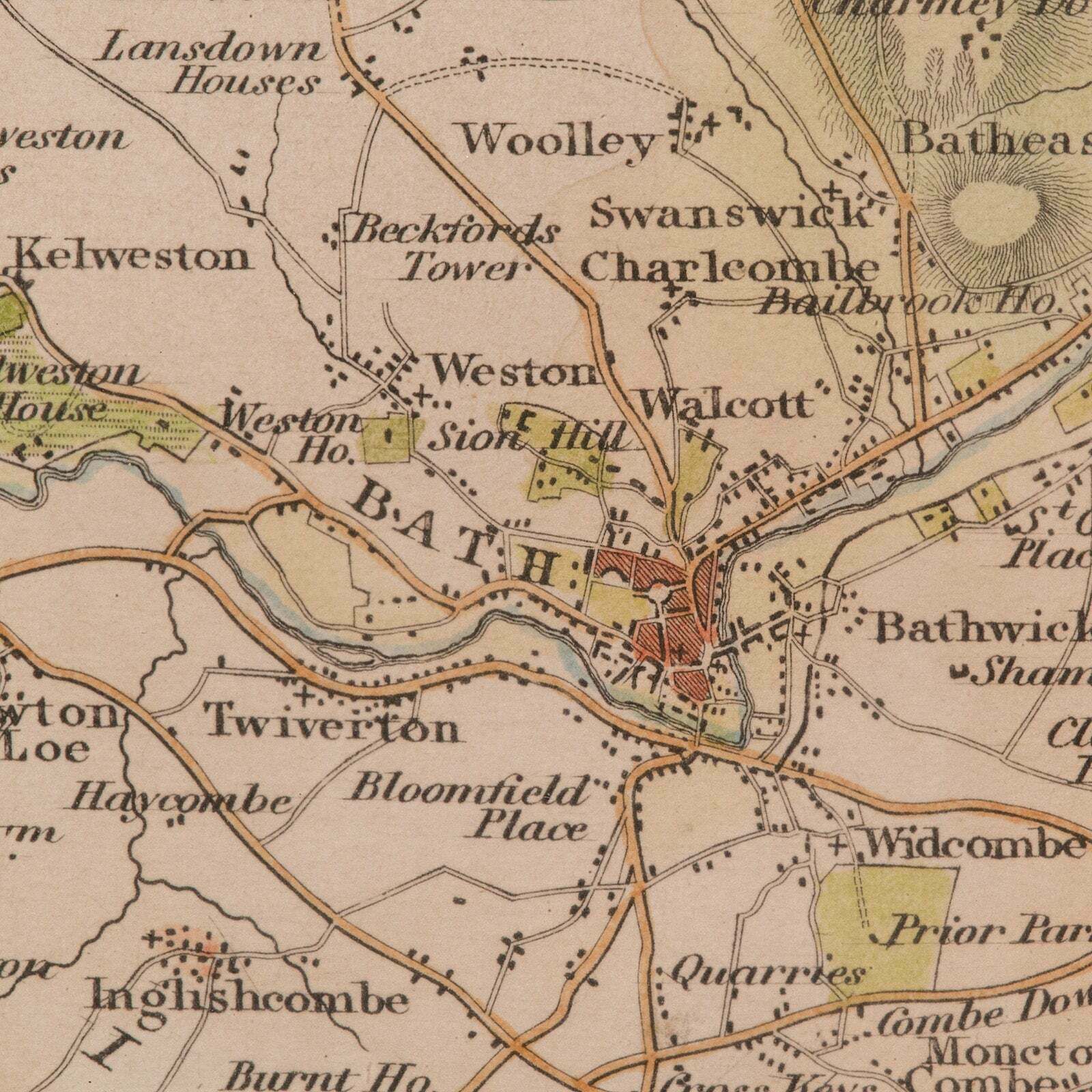 Art Antique Environs Of Bath & Bristol Map, English, Framed Cartography, Victorian photo