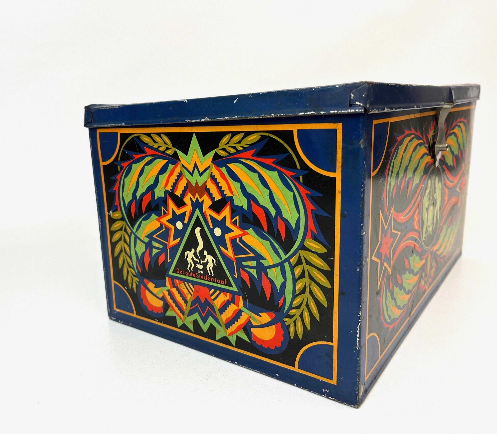 Rare Large Art Deco Bauhaus Avantgarde Colorful Decorative Tin Box Germany 30s photo for sale