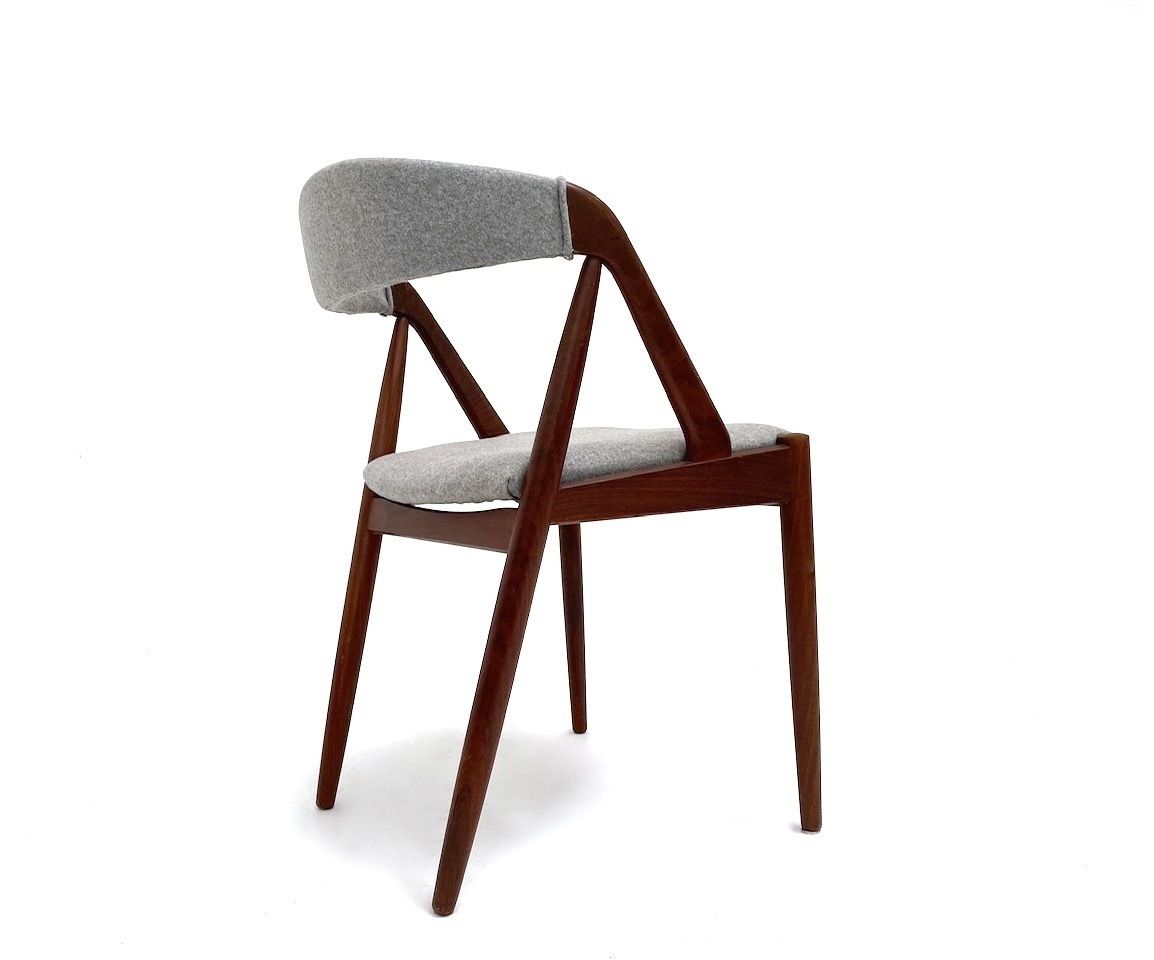 Danish Kai Kristiansen Model 31 Set Of 4 Teak And Grey Wool Dining Chairs Mid Century 1960s photo vintage