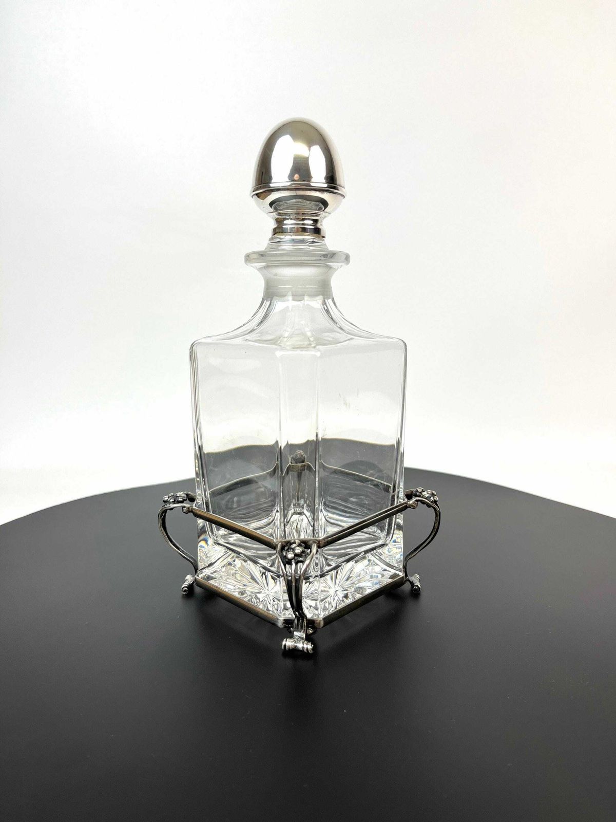 Beautiful Art Nouveau Glass Decanter In 800 Silver Mount Antique Germany 1900 photo for sale