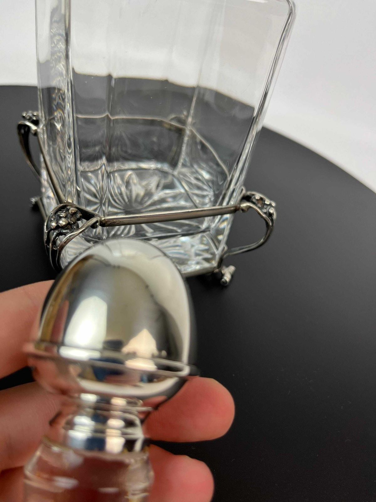 Beautiful Art Nouveau Glass Decanter In 800 Silver Mount Antique Germany 1900 photo vintage