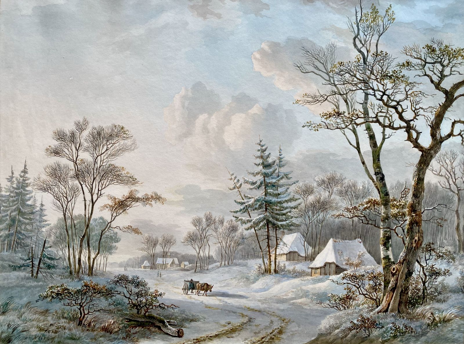 'A Winter Landscape With An Ox Cart' By Willem De Klerk (1800  – 1876) photo furniture