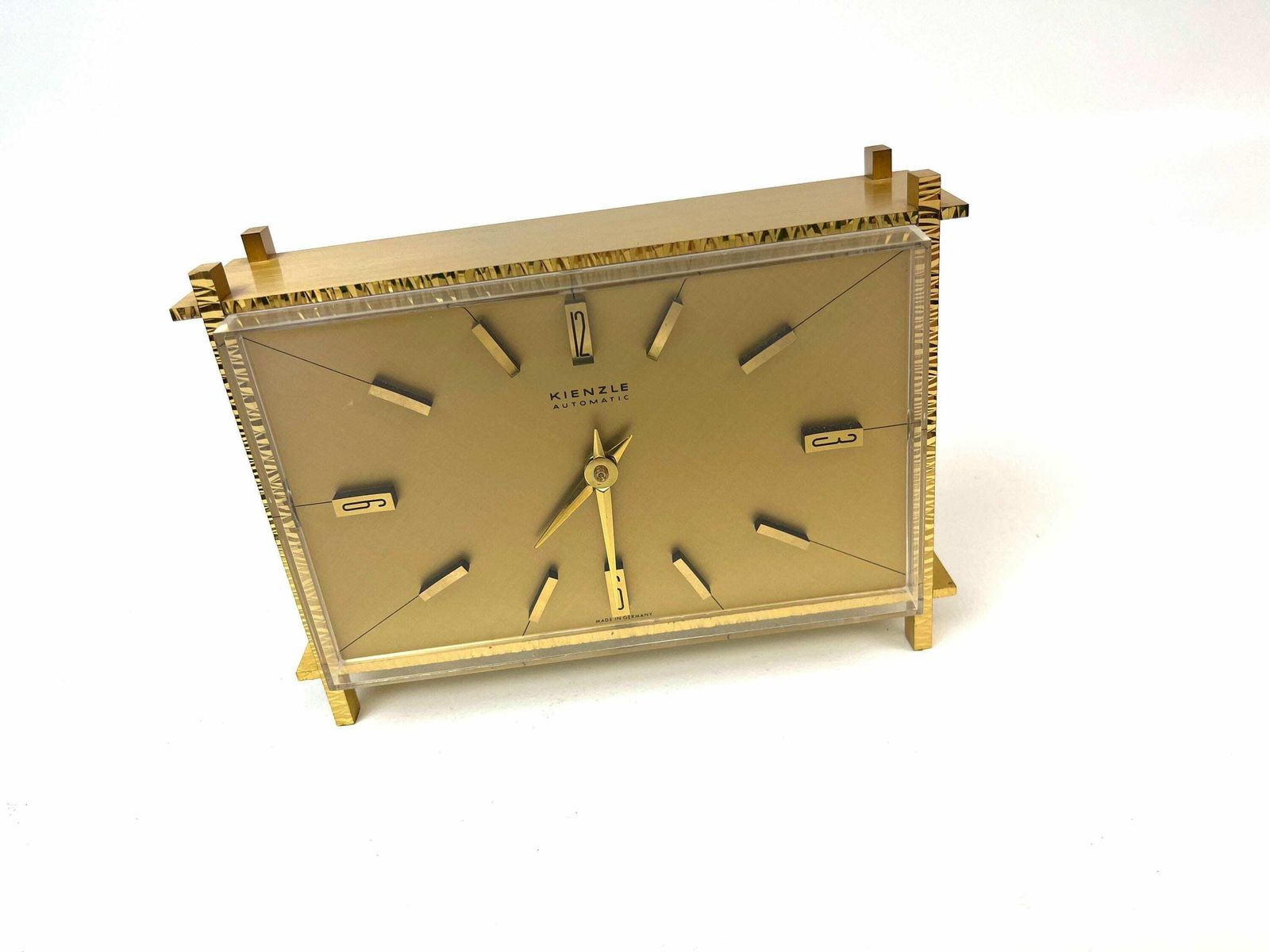 Stunning Golden Kienzle Mid Century Brutalist Desk Clock Germany 1960 photo buy