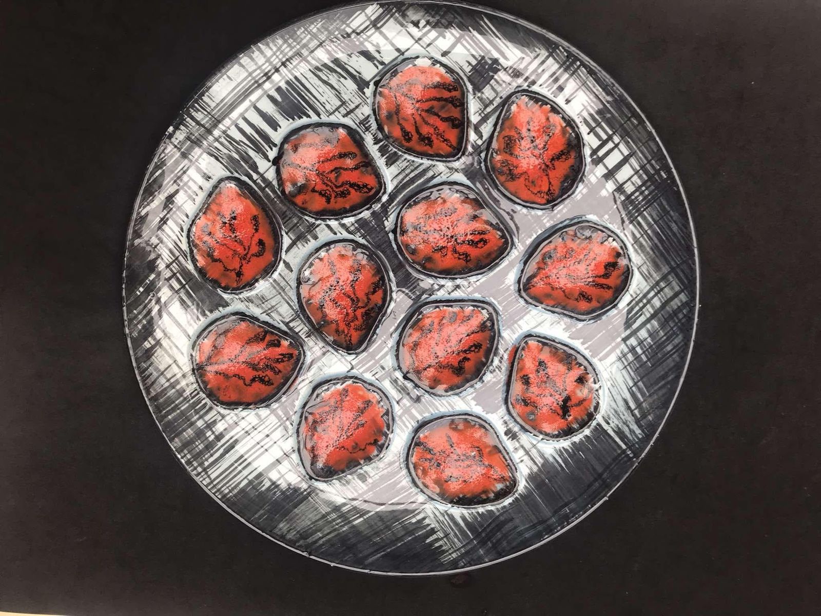 photo for sale Large Oyster Plate Master Plate Pornic French Red Black Decor Hand Painted Faience Kitchen Decor Coastal Beach Side Gift Collector Kitchen