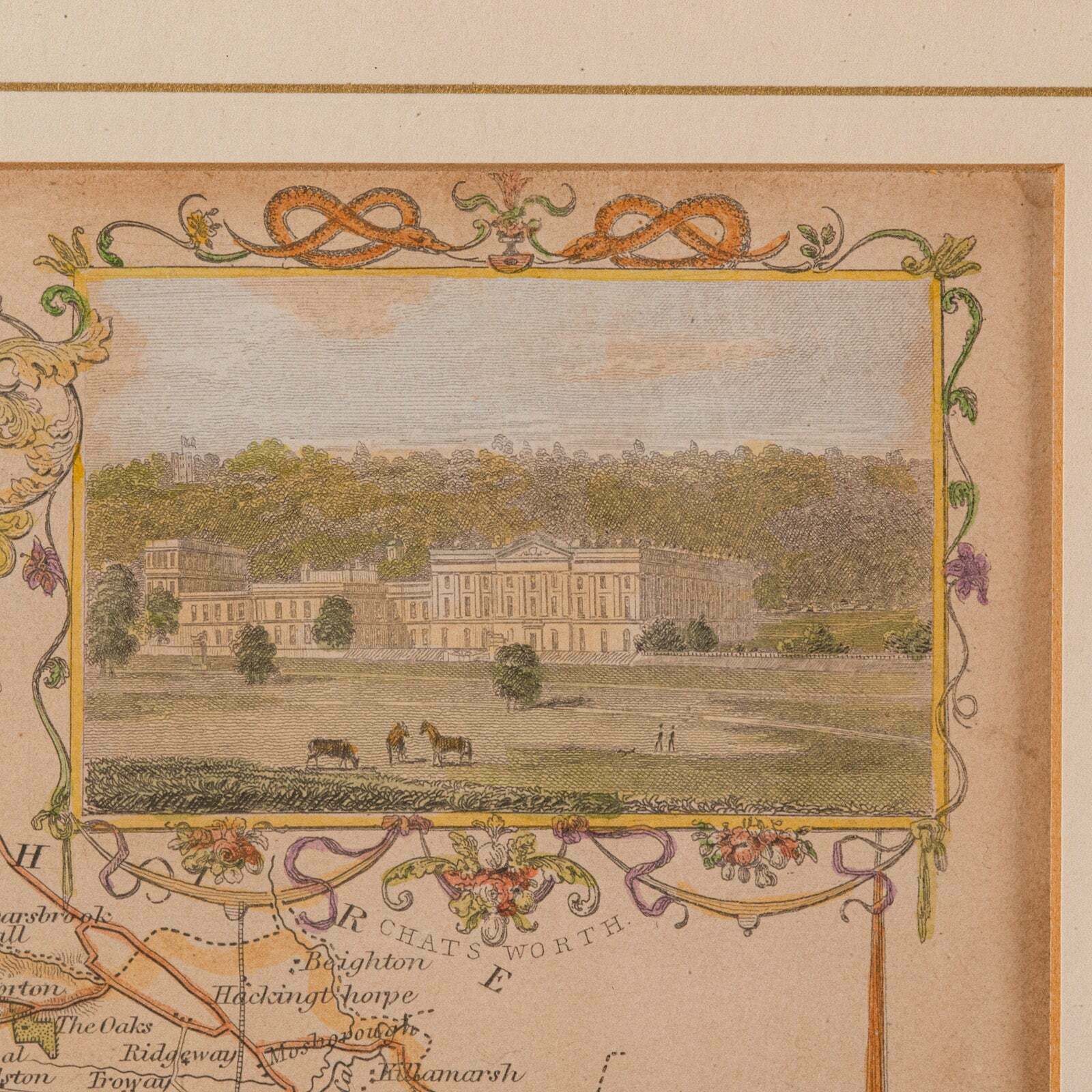 Antique Lithography Map, Derbyshire, English, Framed Cartography, Victorian photo vinterior