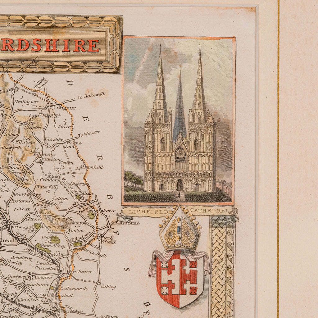 Antique County Map, Staffordshire, English, Framed Litho, Cartography, Victorian photo buy