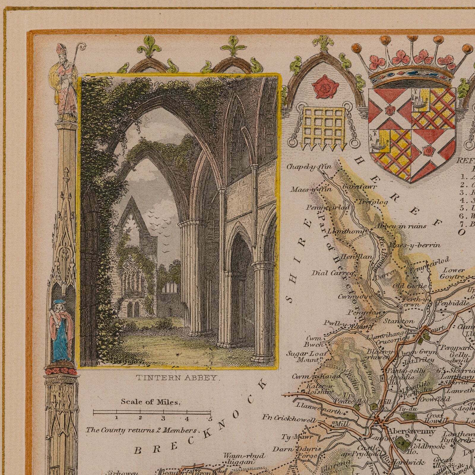 Antique Lithography Map, Monmouthshire, Framed, Welsh Cartography, Victorian photo vinterior