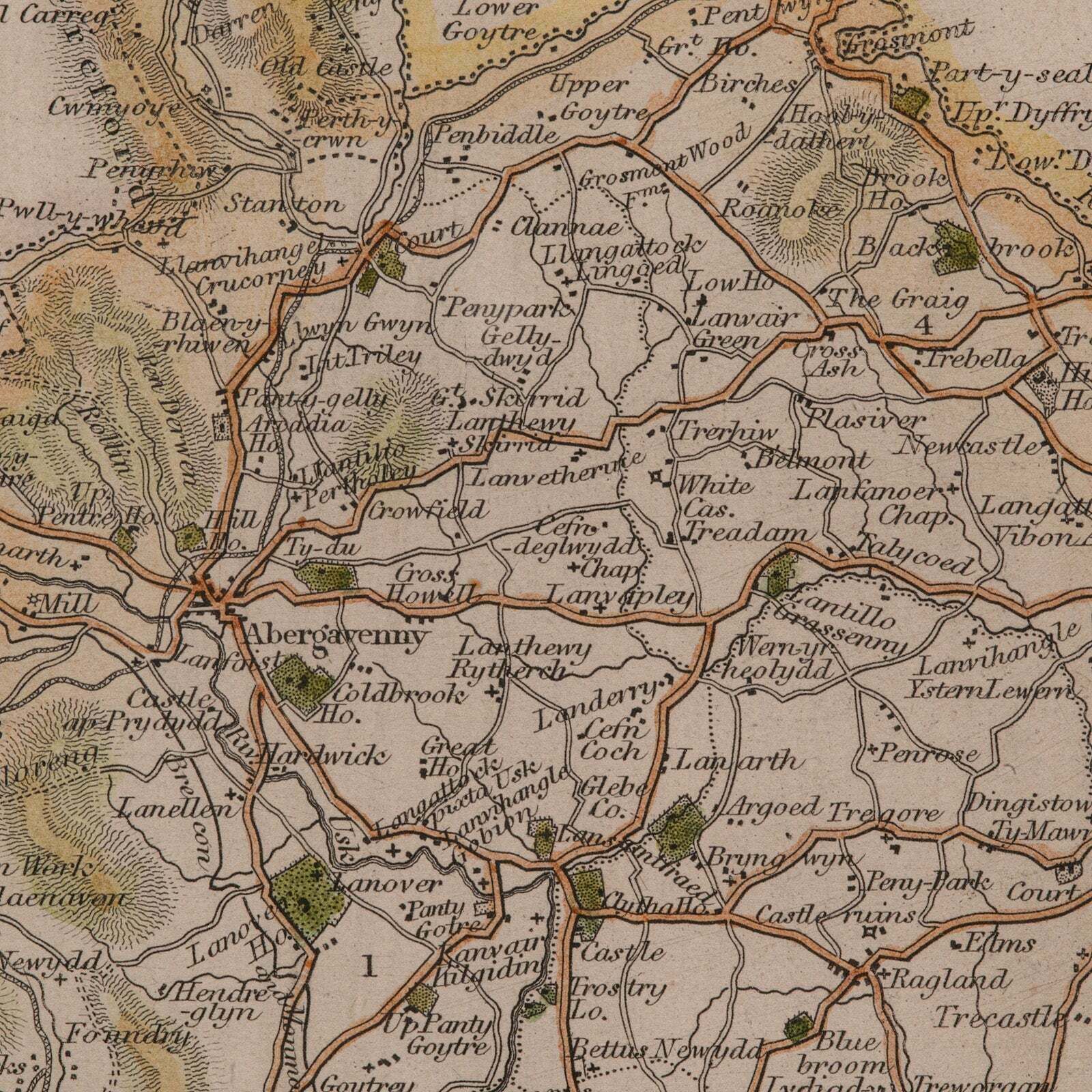 Art Antique Lithography Map, Monmouthshire, Framed, Welsh Cartography, Victorian photo