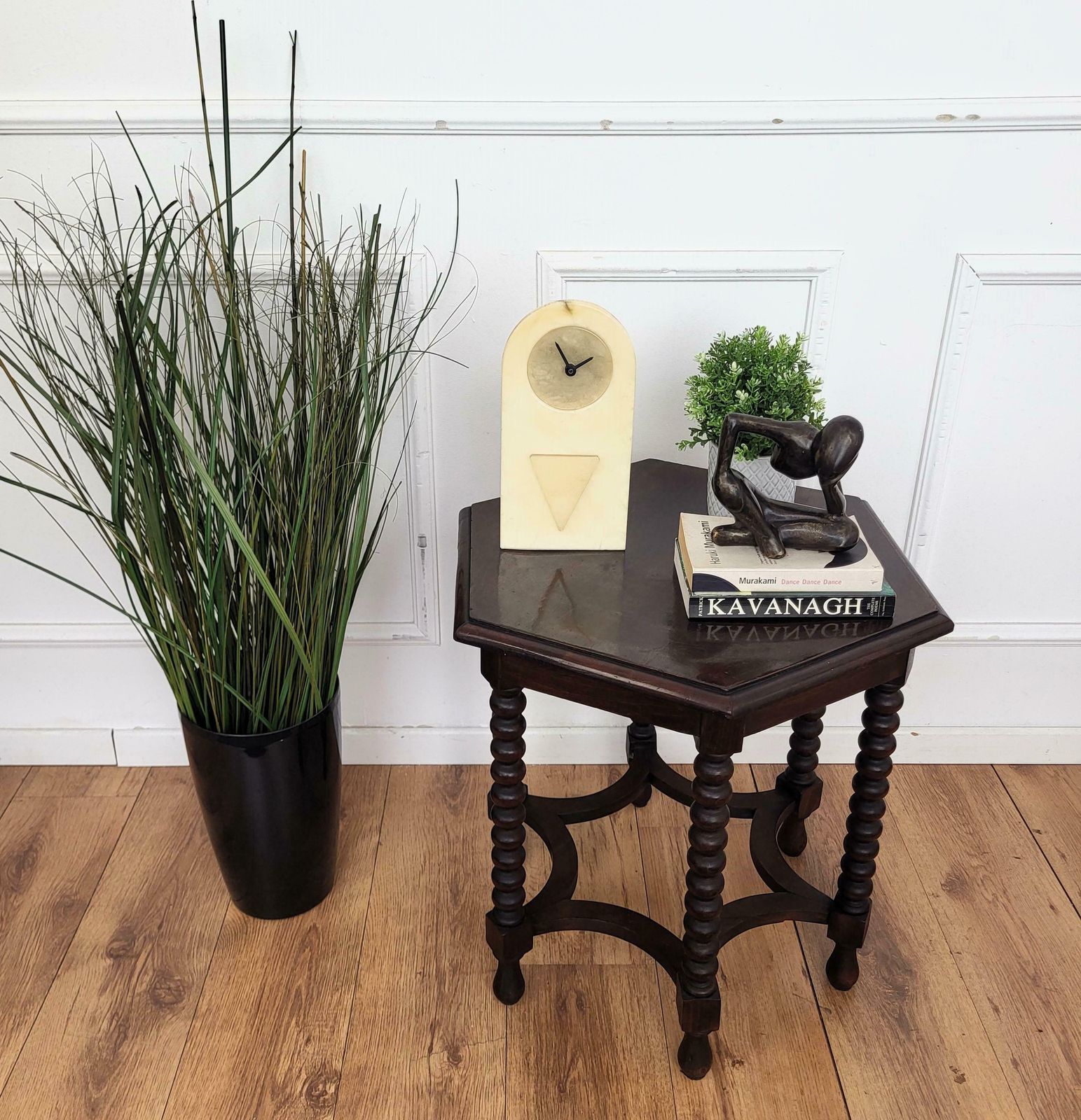 Antique Italian Hexagonal Black Walnut Side Table Stool With Bobbin Turned Legs photo for sale