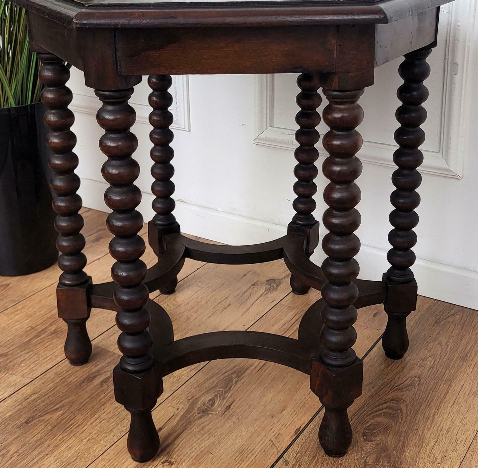 Antique Italian Hexagonal Black Walnut Side Table Stool With Bobbin Turned Legs photo buy
