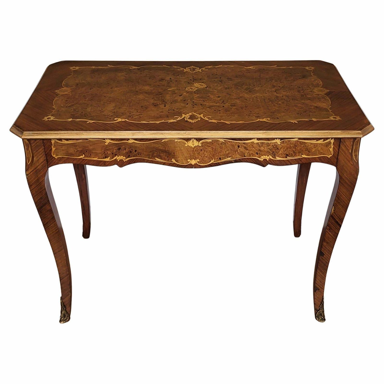 Italian Walnut Inlay Marquetry Saber Legs Sofa Or Side Table