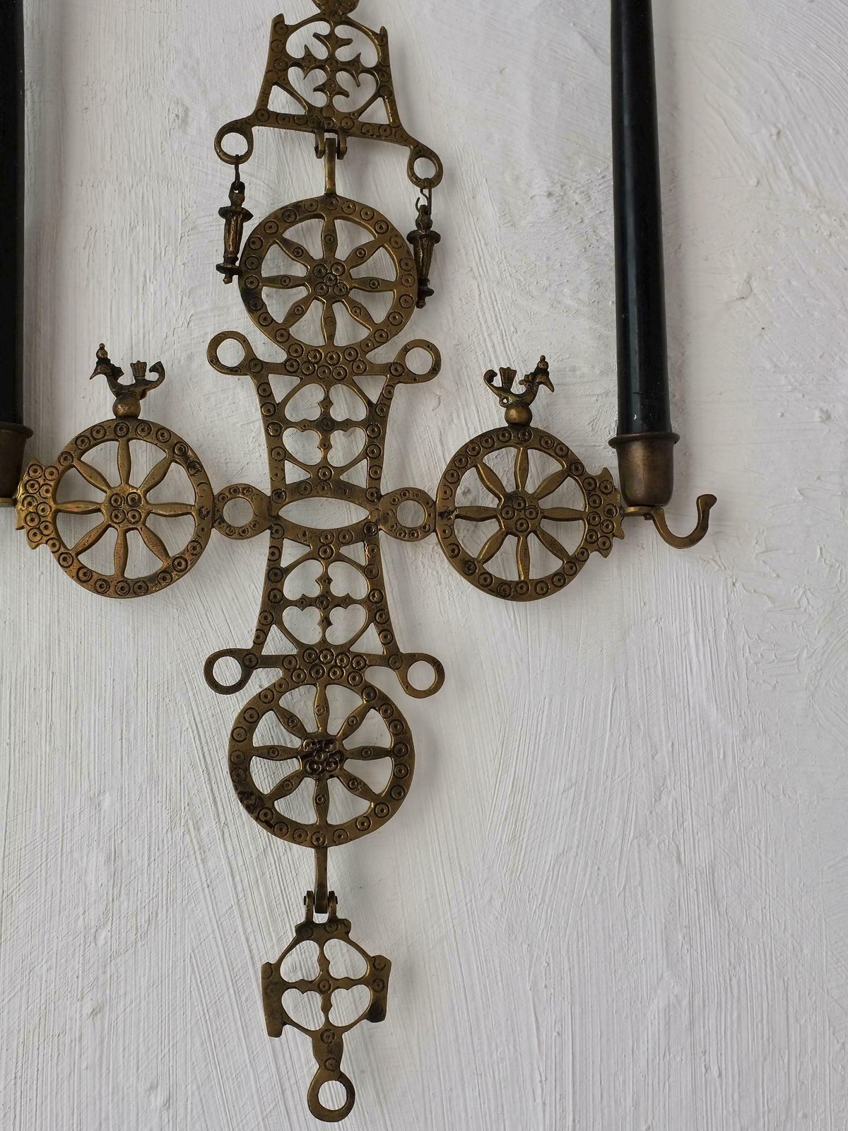 Arts & Crafts Brass Cross Hanging Candle Holder | 1920s photo furniture