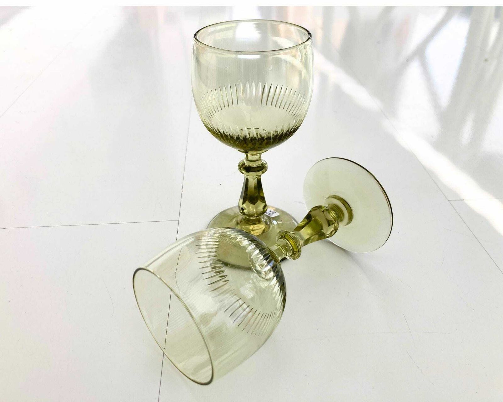Crystal Wine Glasses | 2pcs | Antique French | In Green