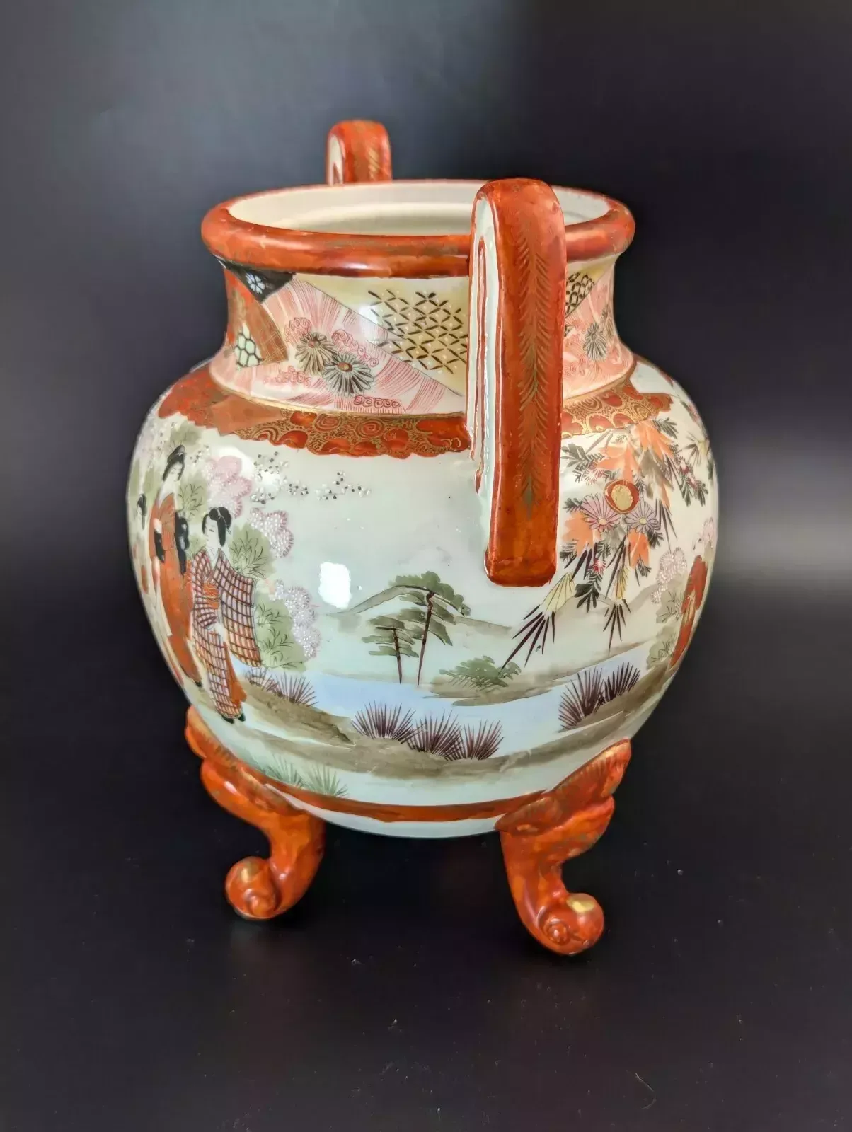 Antique Two Handled Footed Jar By Watano, Kutani, Meiji Period (1868  1912). photo for sale