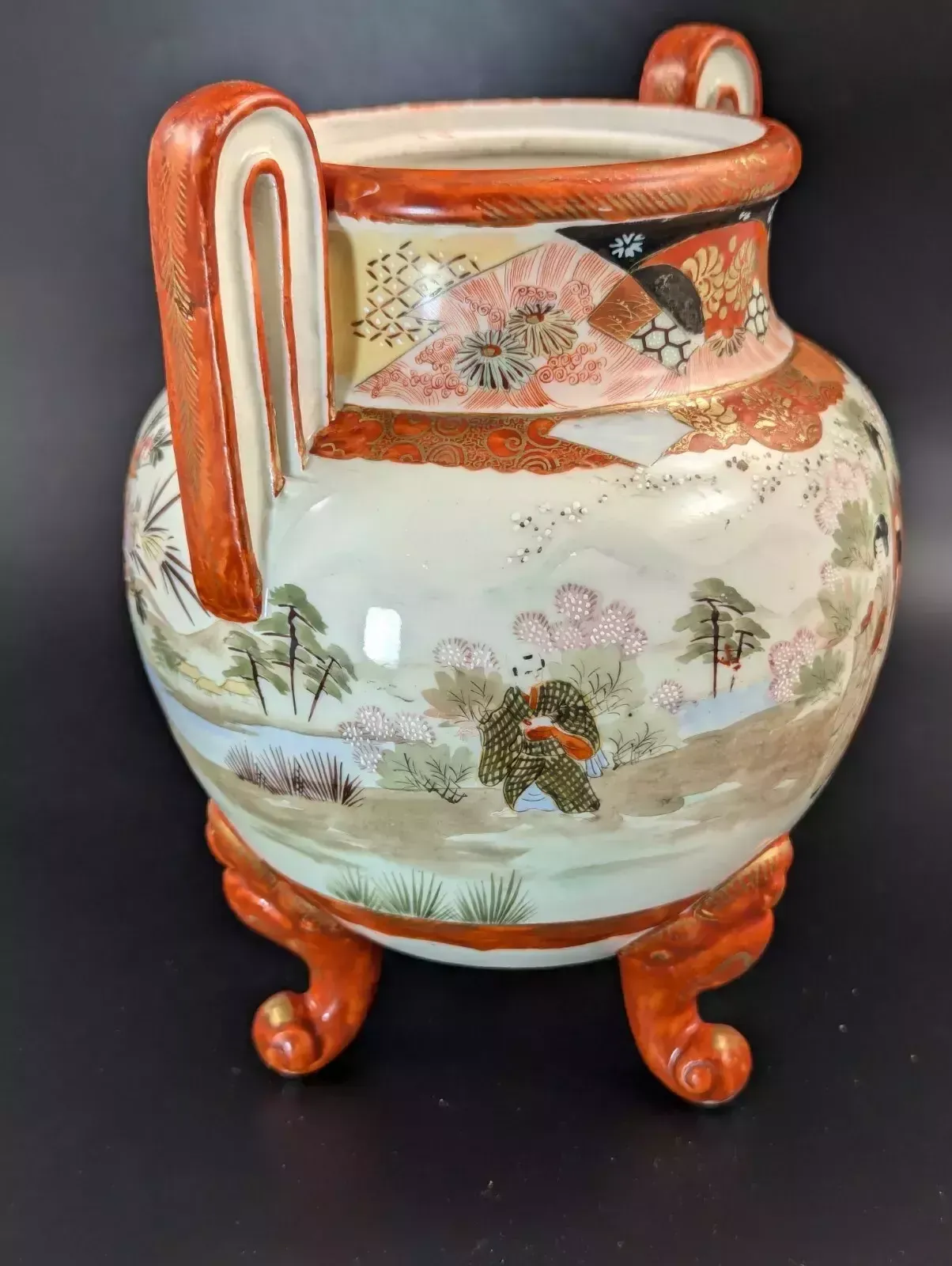 Antique Two Handled Footed Jar By Watano, Kutani, Meiji Period (1868  1912). photo vintage
