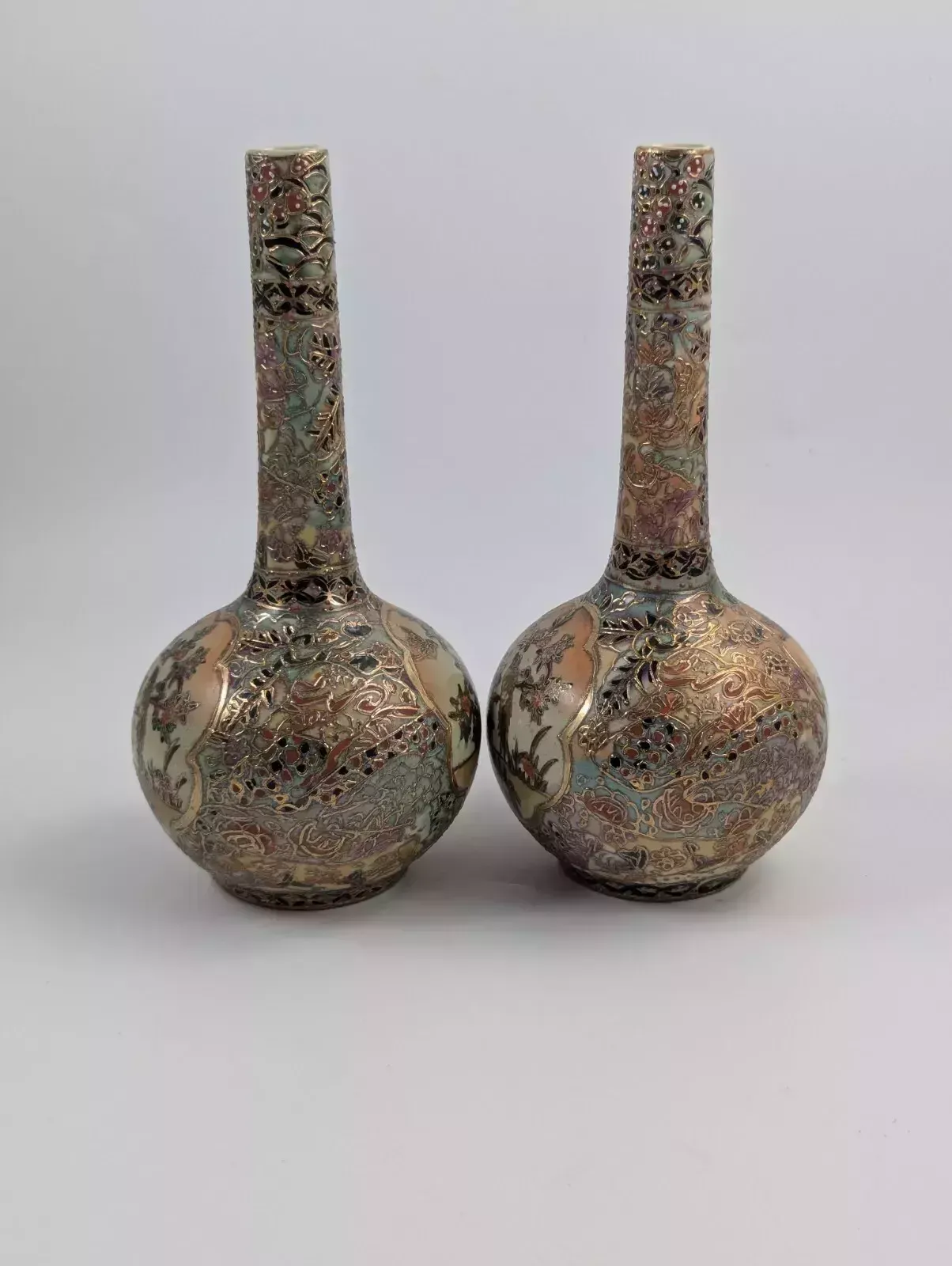 Antique Handpainted Bud Vases, Satsuma, Signed By Gyokushū, Meiji Period photo furniture