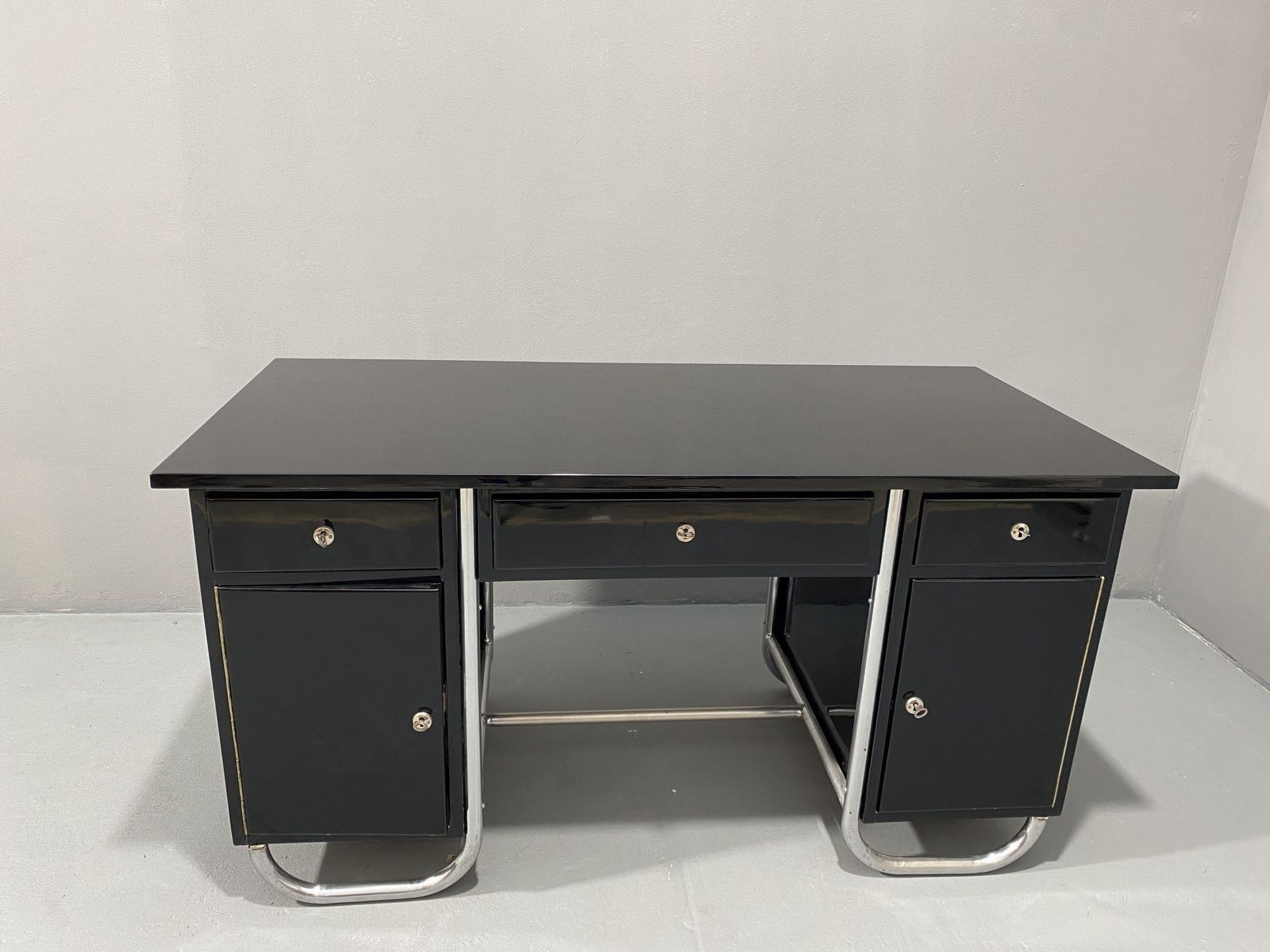 Czechoslovak Modernist Chrome And Wood Writing Desk, 1950´S, Europe photo furniture
