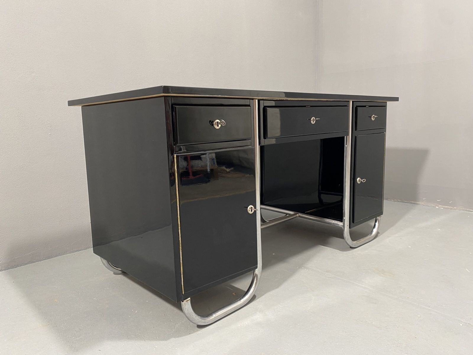 Czechoslovak Modernist Chrome And Wood Writing Desk, 1950´S, Europe photo for sale