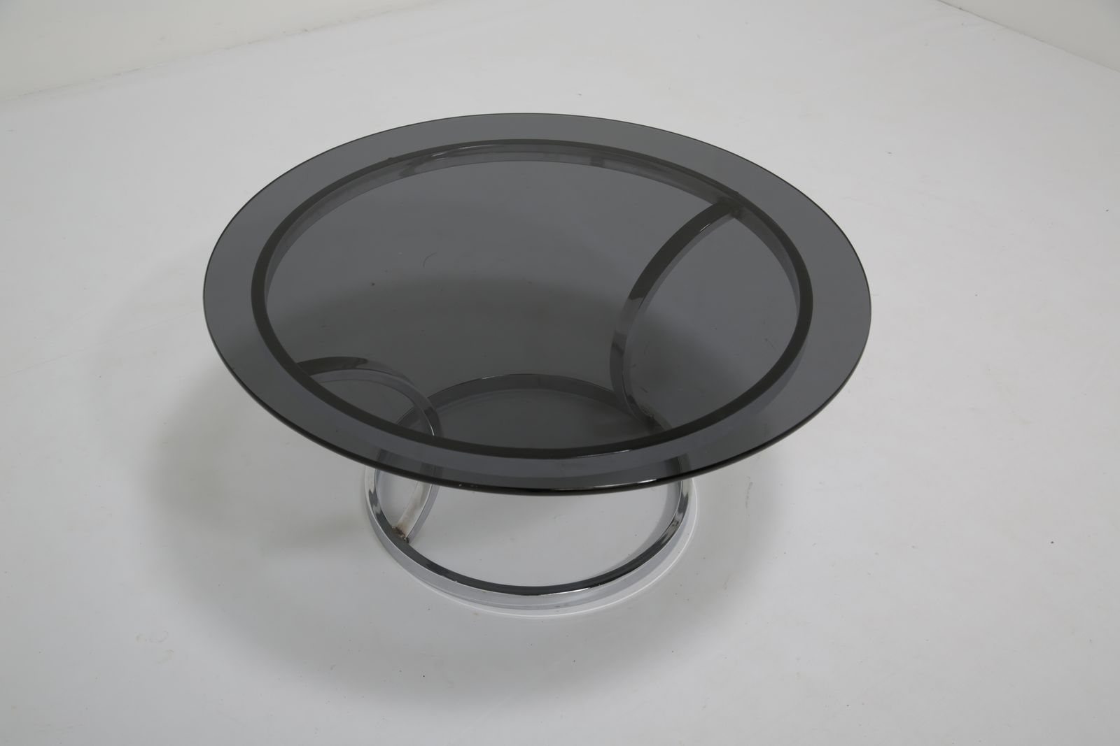 Mid Century Chrome And Smoked Glass Coffee Table, USA, 1970s. photo furniture