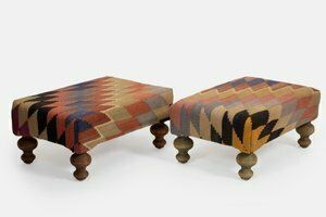 Small Turkish Kilim Ottomans With Wooden Legs, Set Of 2 photo furniture