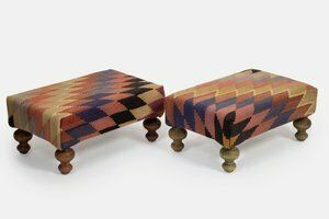 Small Turkish Kilim Ottomans With Wooden Legs, Set Of 2 photo 740.0