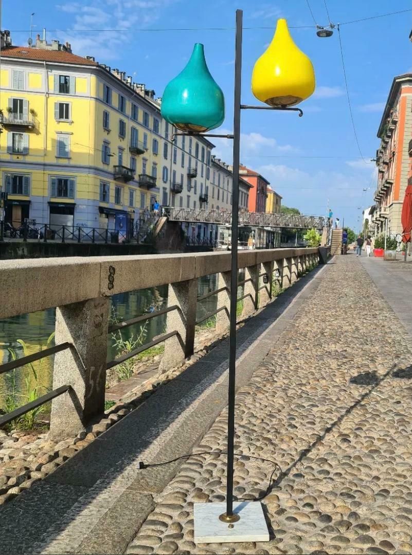 Stilnovo Floor Lamp Brass Glass Marble Iron 1950s Italy photo for sale