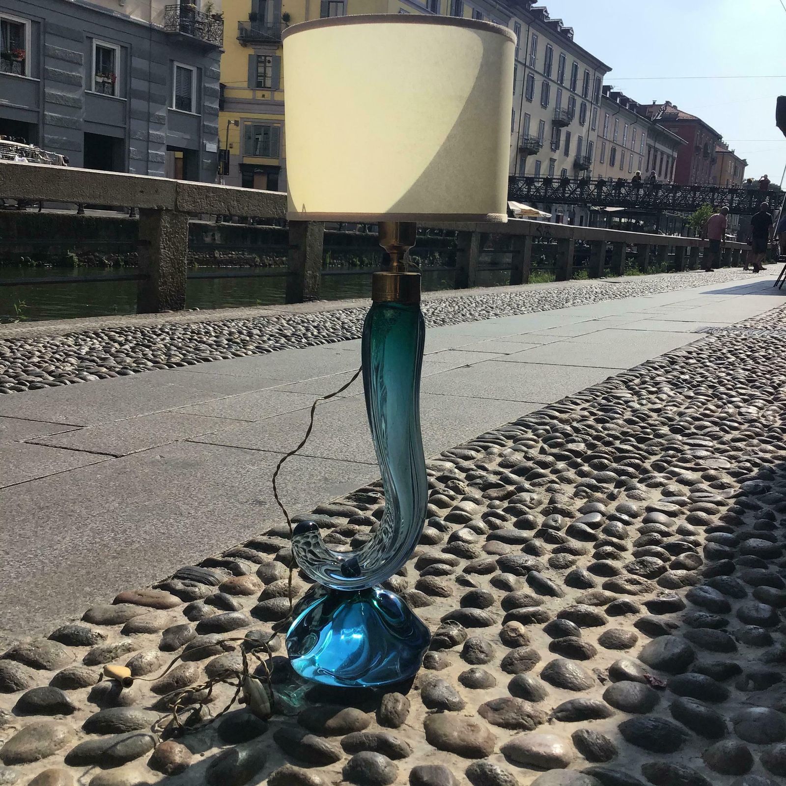 photo furniture Seguso Flavio Poli Table Lamp Murano Glass Brass Lampshade 1950s Italy