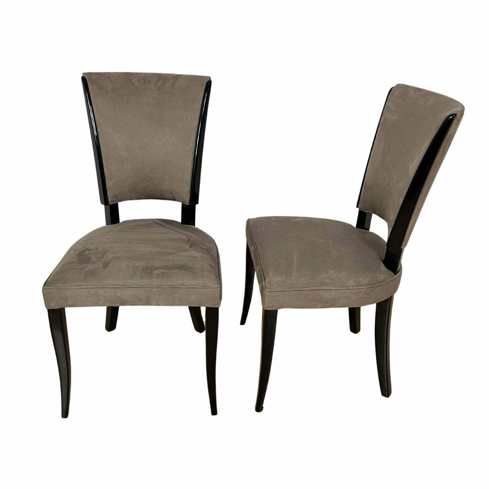 Set Of Six Art Deco Chairs, Black Lacquer, Grey Alcantara, France Circa 1930 photo furniture