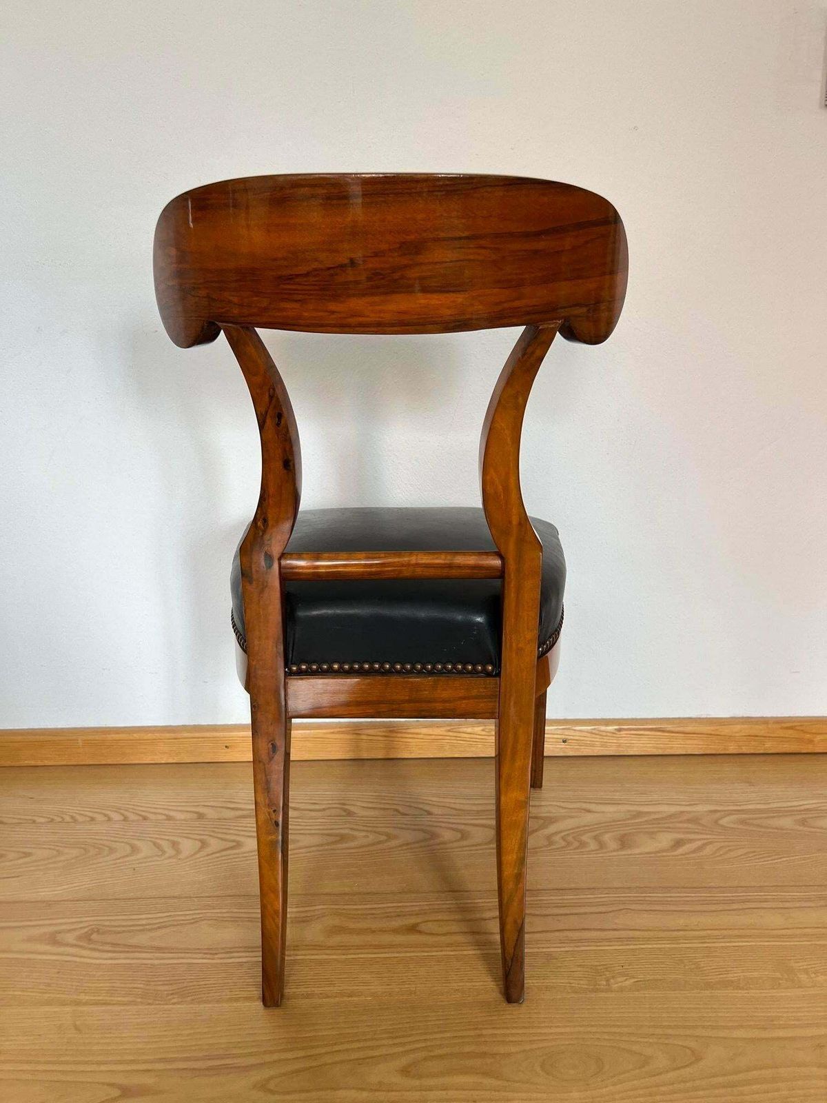 Biedermeier Shovel Chair, Walnut Veneer, Black Leather, Austria Circa 1820 photo buy