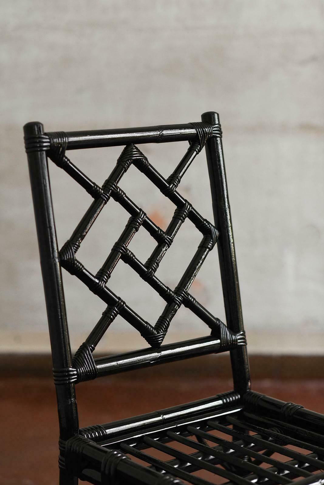 Set Of 4 Black Lacquered Rattan Chairs, Italy 1970 photo Furniture
