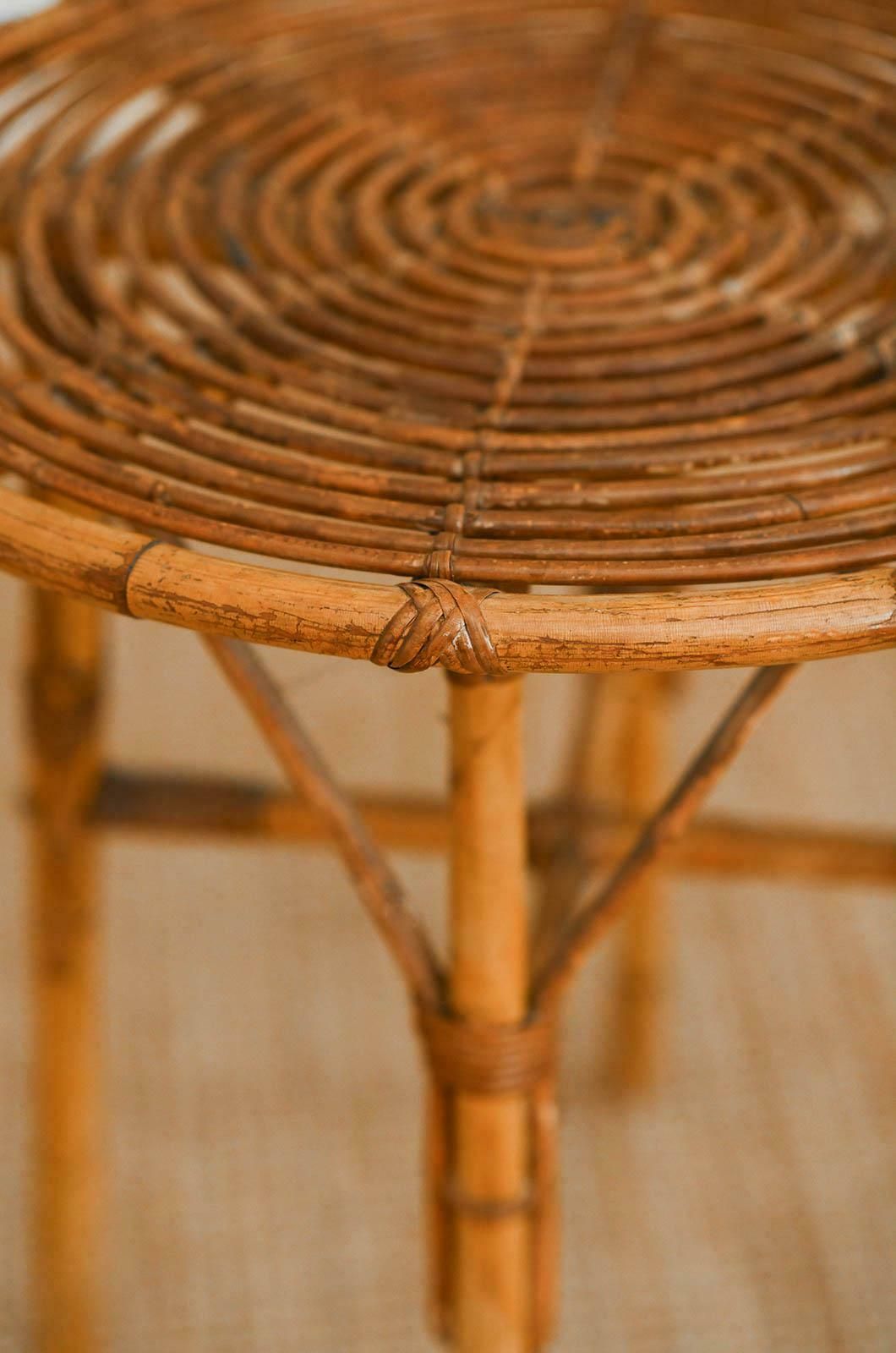 Set Of Bamboo Cane Cart And Circular Side Table, 1960s photo vintage