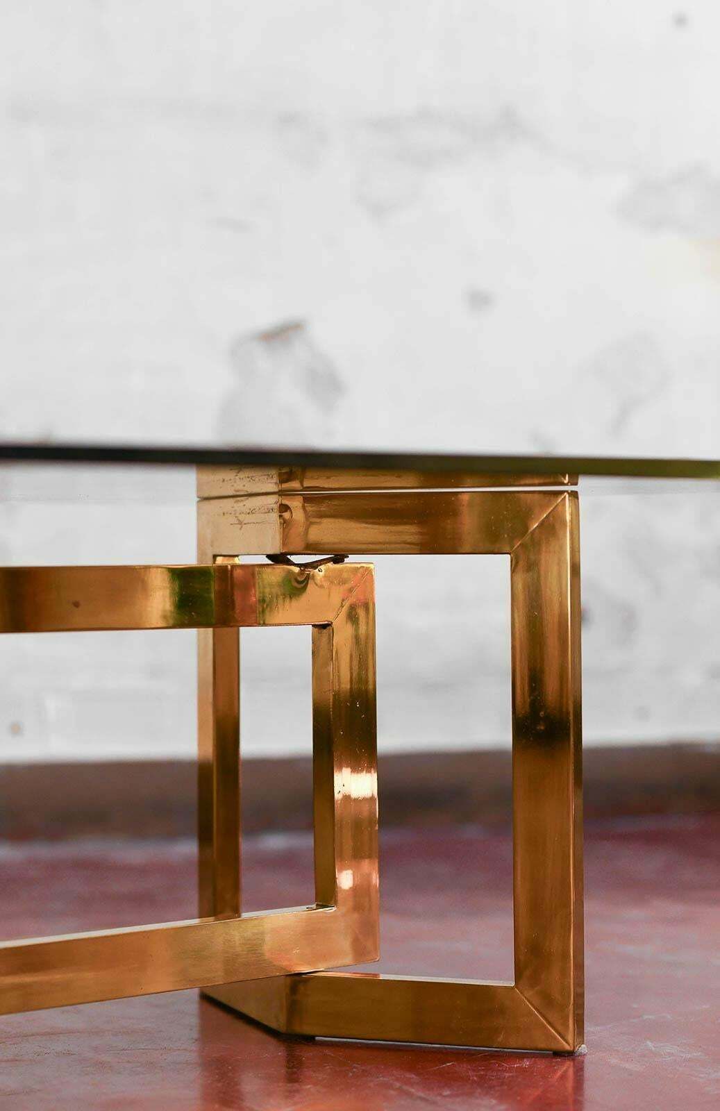 Coffee Table In Brass And Smoked Glass, 1970s In The Style Of Romeo Rega photo buy