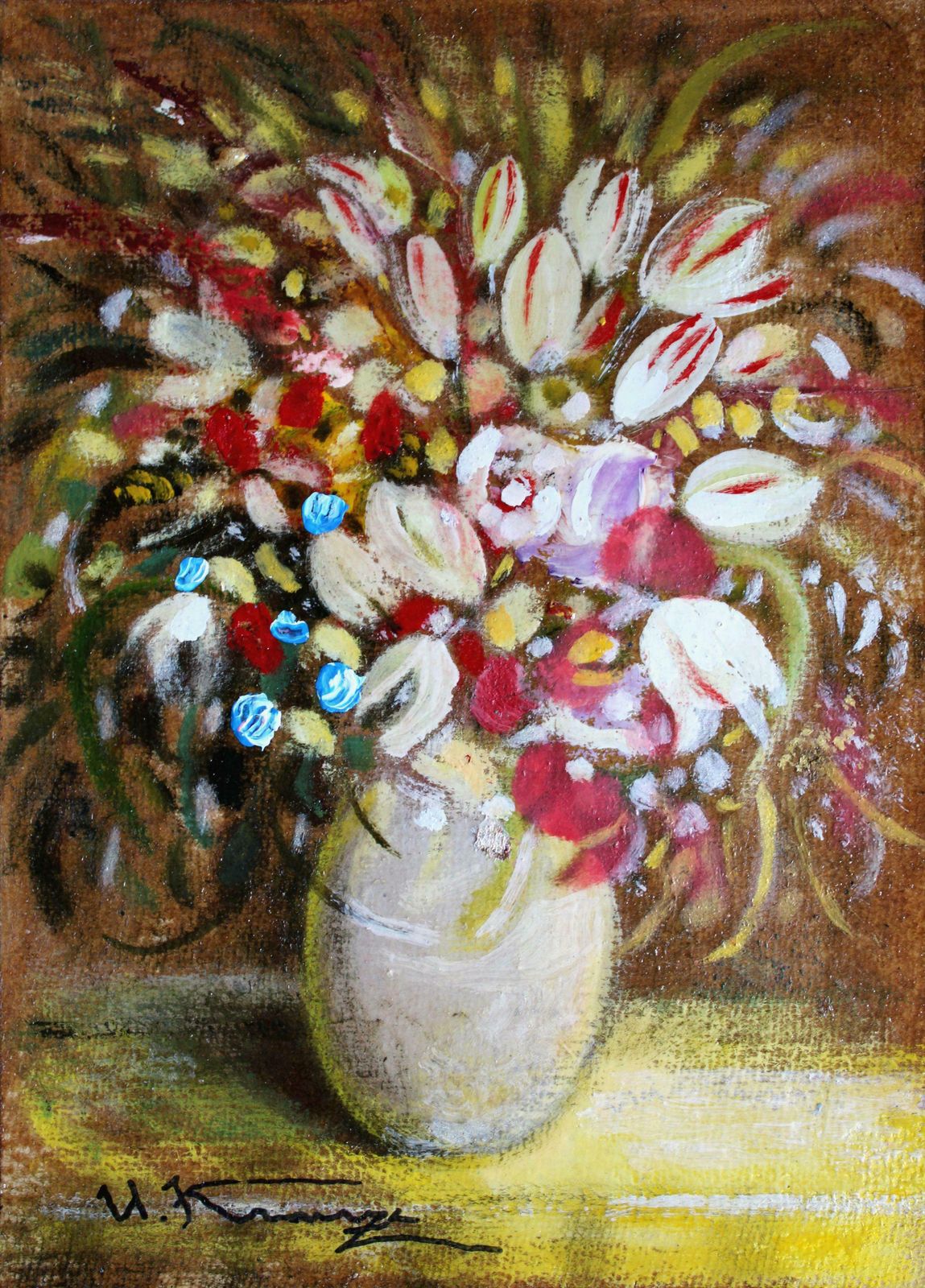 Uldis Krauzebouquet With Tulips. 2023, Cardboard, Mixed Media, 32x23 Cm2023