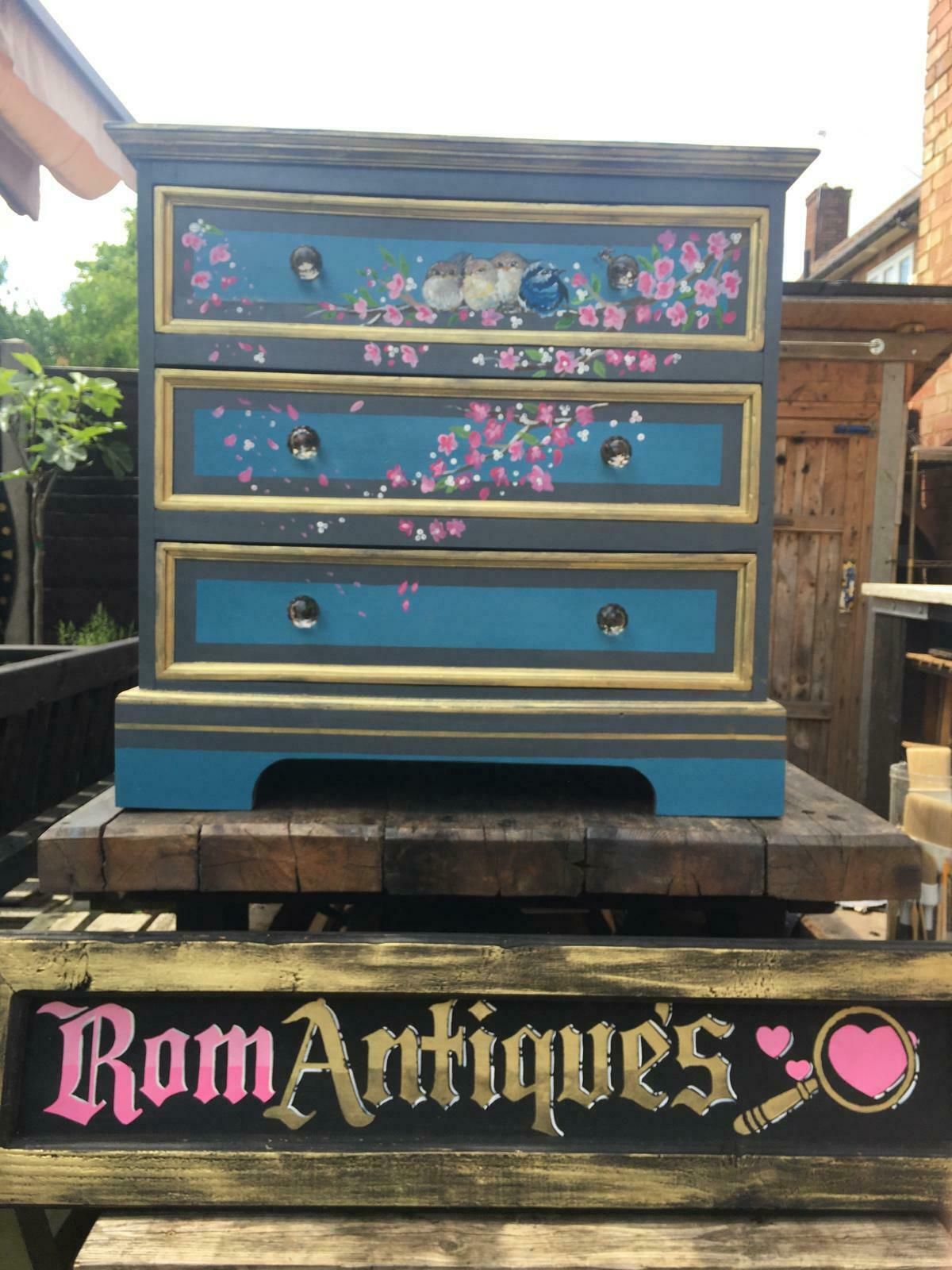 Bespoke Upcycled Hand Painted Art  Chest 3 Drawers
