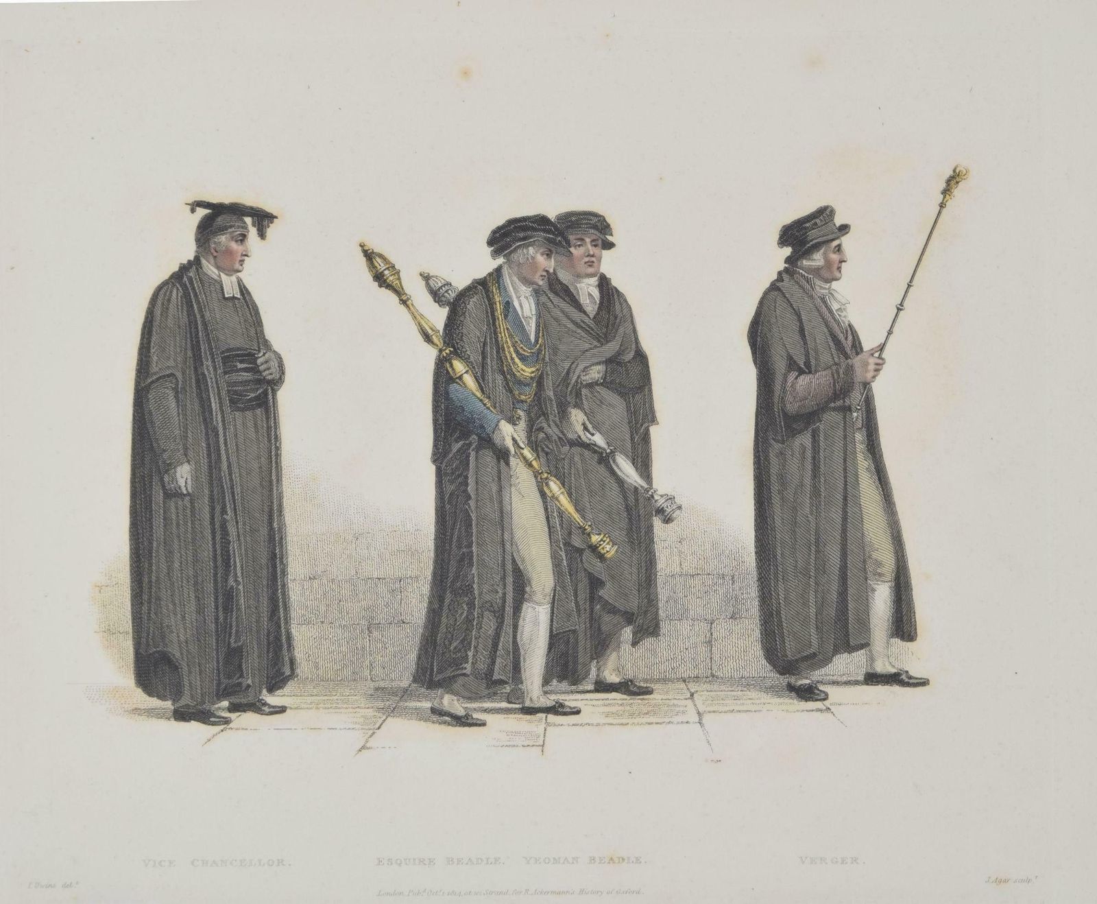 Rudolph Ackermann Vice Chancellor, Esquire Beadle, Yeoman Beadle, Oxford Engraving For Ackermann 1814