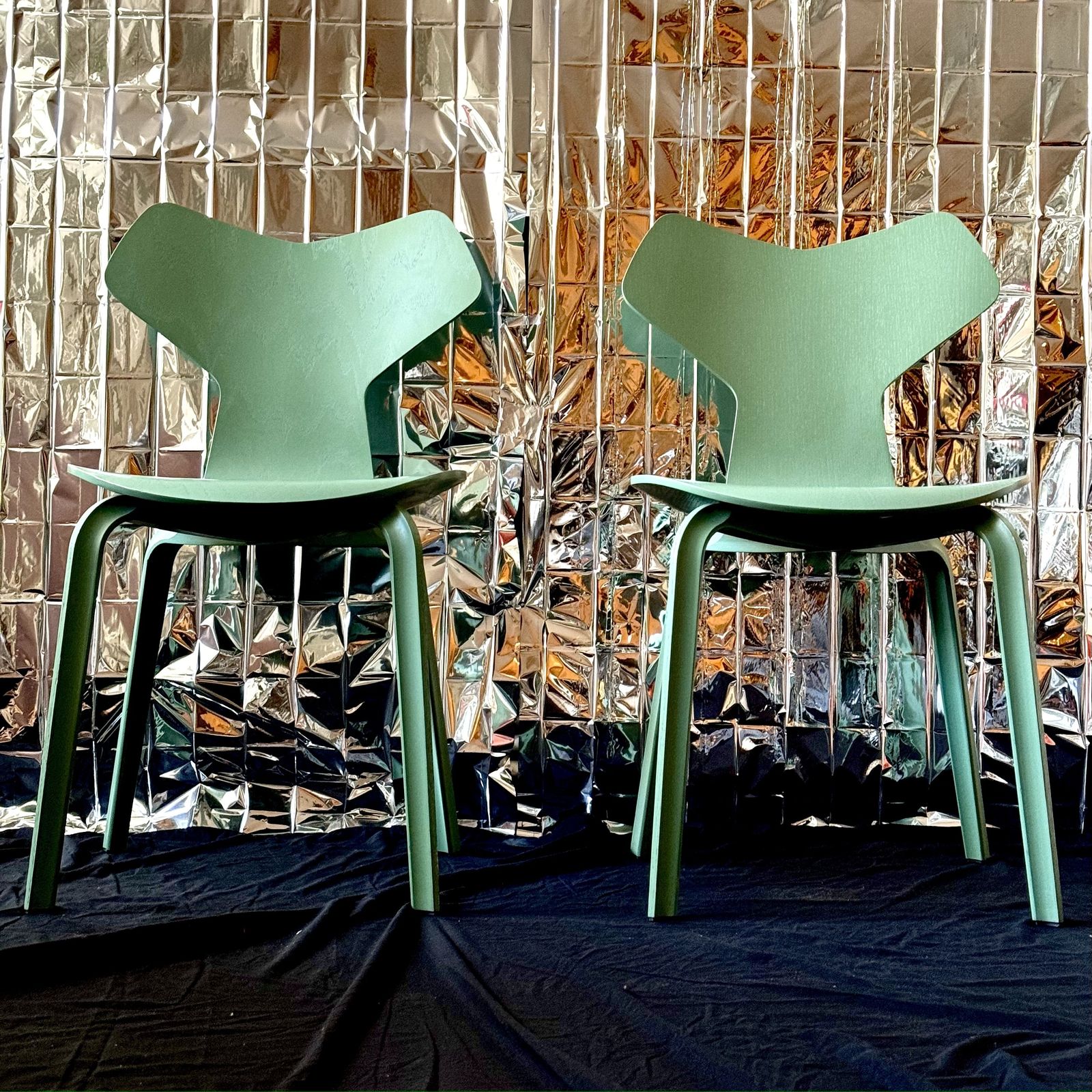 Pair Of Grand Prix Chairs In Sage Green, By Arne Jacobsen For Fritz Hansen photo furniture
