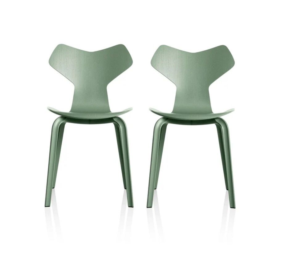 Pair Of Grand Prix Chairs In Sage Green, By Arne Jacobsen For Fritz Hansen
