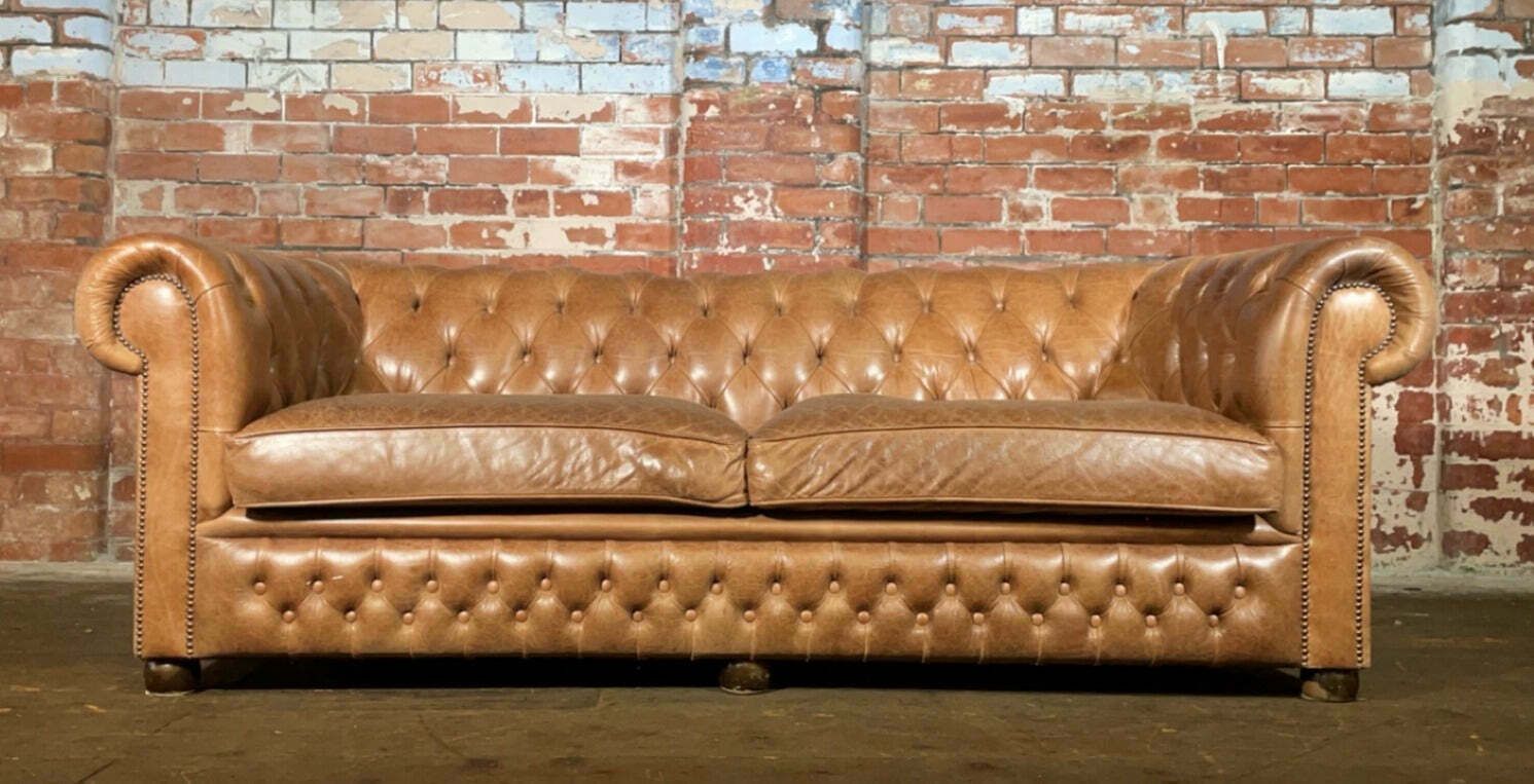 Vintage Cognac Leather Chesterfield Sofa