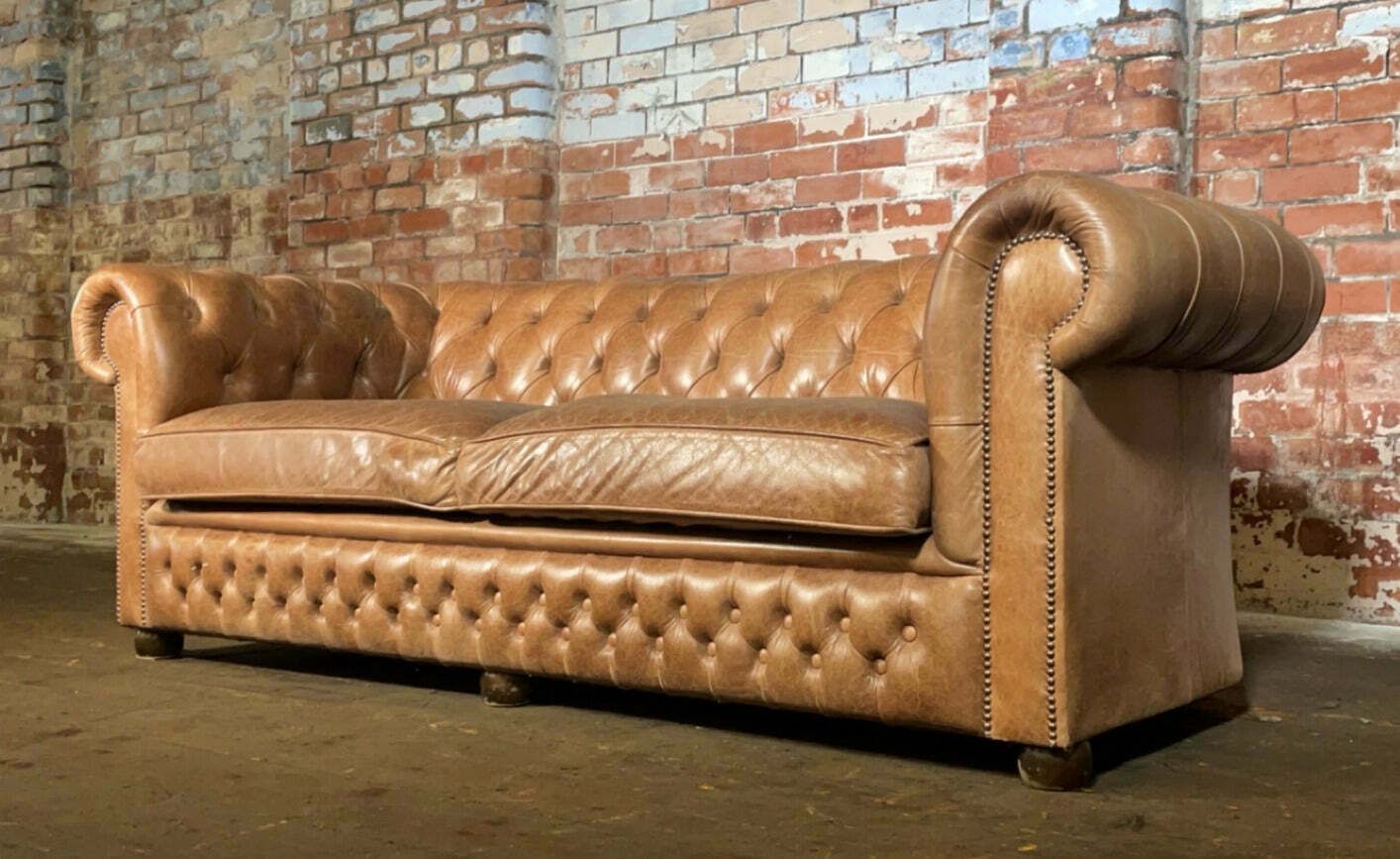 Vintage Cognac Leather Chesterfield Sofa photo furniture